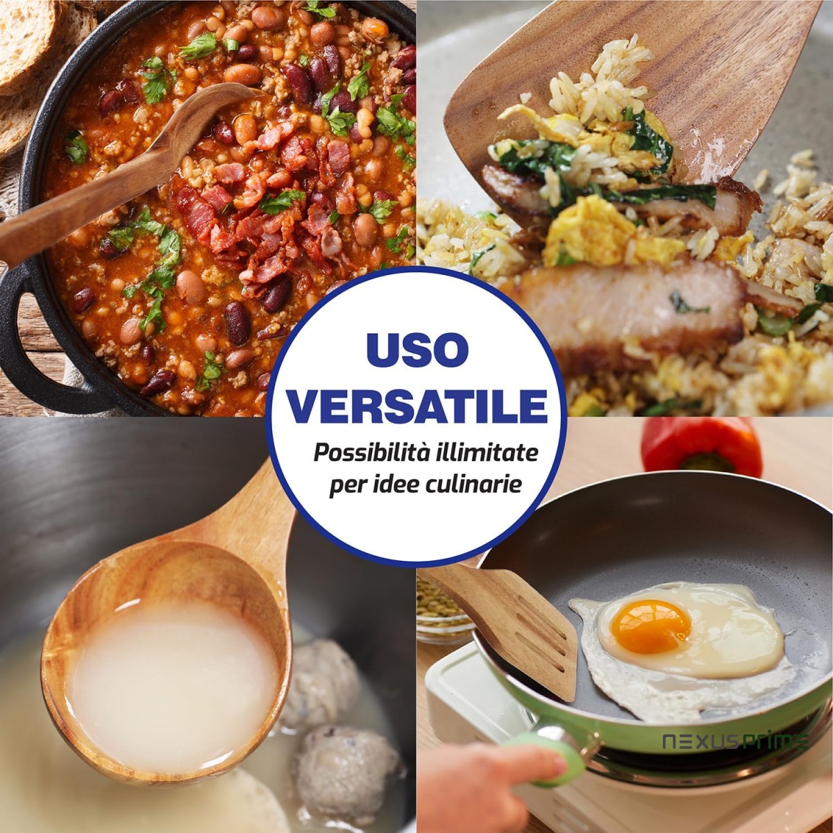 StarBlue - Set Di Utensili Da Cucina In Legno Di Acacia Da 6 Pezzi; Resistenti Spatole Antigraffio Per Pentole Antiaderenti; Set Di Spatole Ecologiche Ed Ergonomiche Con Apposito Contenitore In Legno - Asset