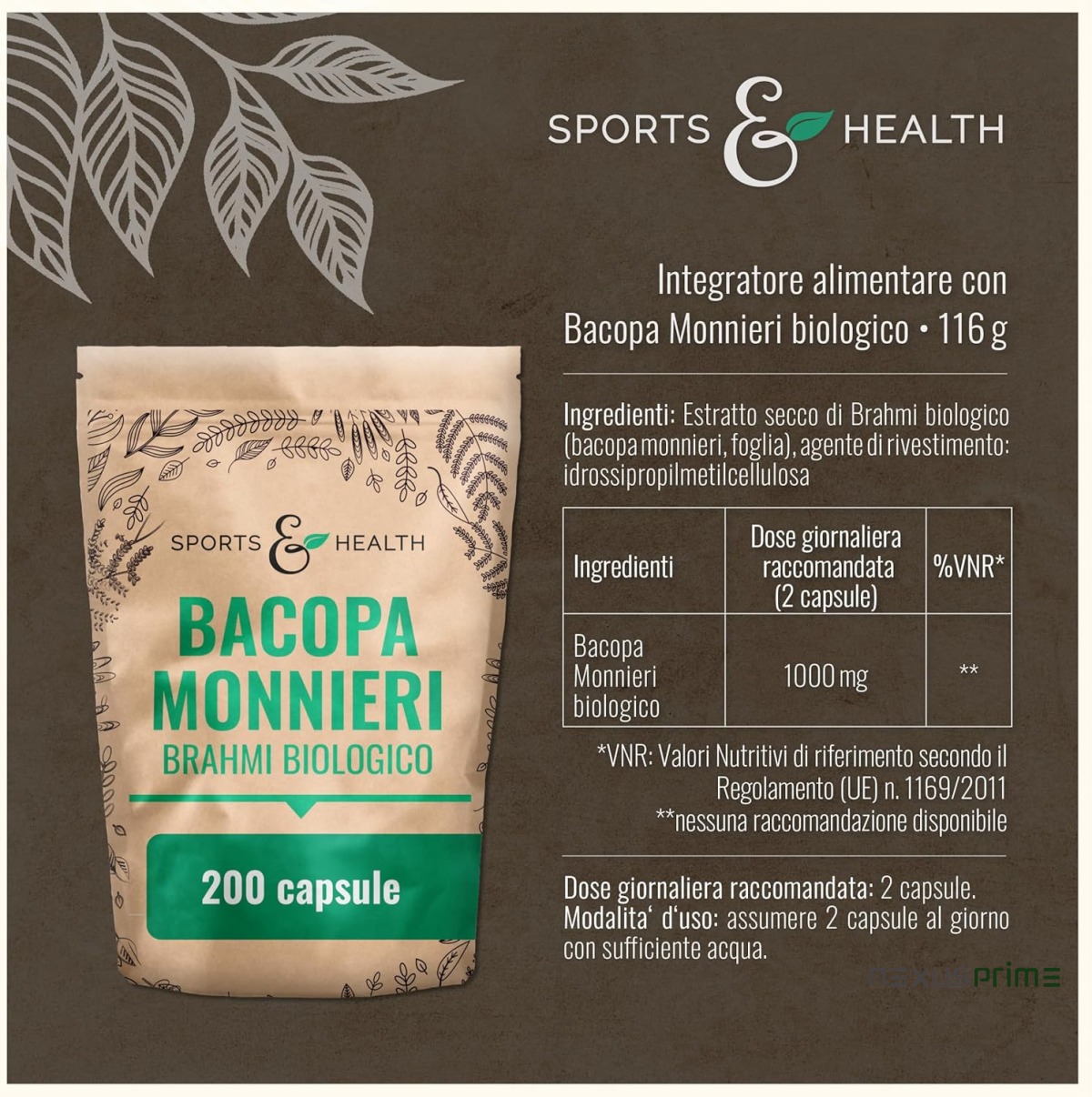 Capsule di Brahmi - 200 Capsule - Integratore Memoria - Bacopa Monnieri Perfettamente Dosata - 1000 mg di Polvere di Brahmi al giorno - Biologico - Vegan - Senza additivi - Ingredienti naturali : Amazon.it: Salute e cura della persona - Asset